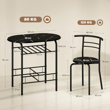 HOMCOM Three-Piece Compact Dining Set - Black