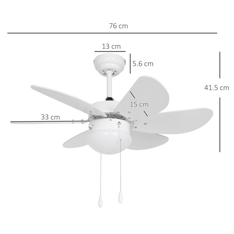 HOMCOM Ceiling Fan with LED Light, Flush Mount Ceiling Fan Lights with 6 Reversible Blades, Pull-chain Switch, White