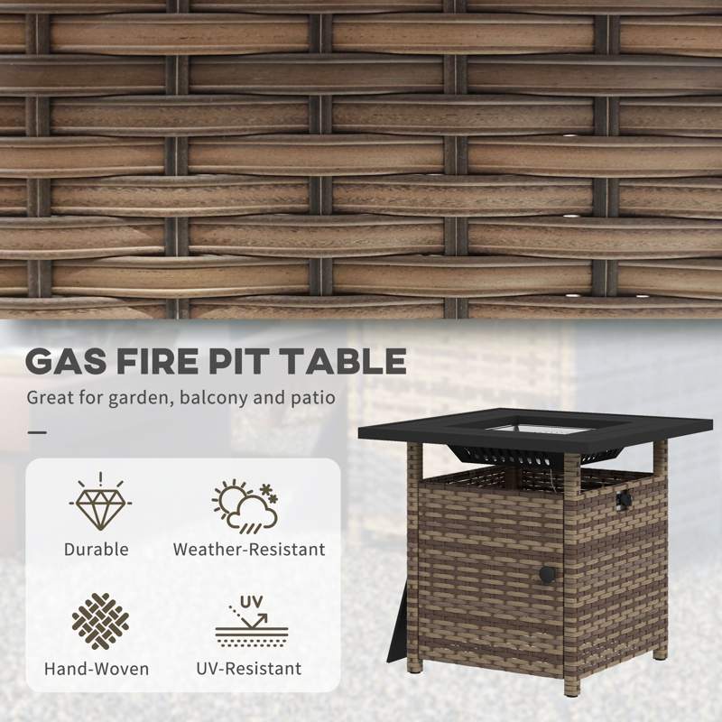 Outsunny 72.5 x 72.5cm 50,000 BTU Fire Pit Table, with Cover - Brown