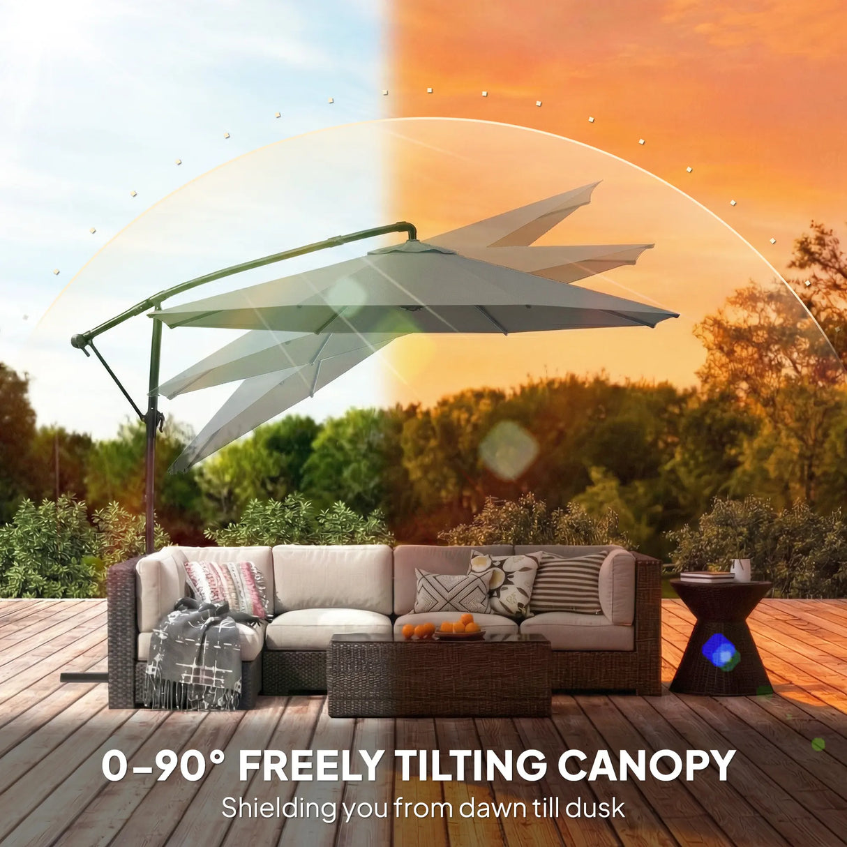 Outsunny 3 m Garden Cantilever Parasol with Cover, Round Overhanging Umbrella with 360 Rotation, Tilt, Grey