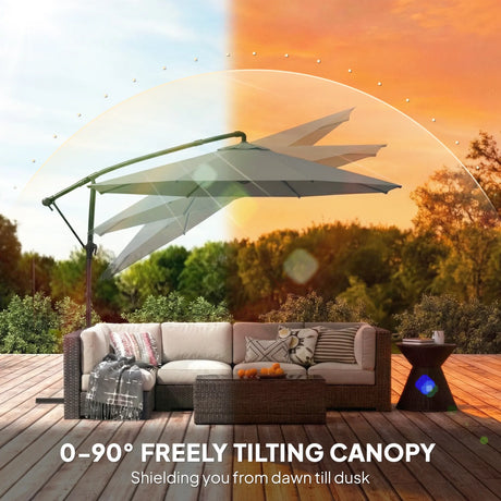 Outsunny 3 m Garden Cantilever Parasol with Cover, Round Overhanging Umbrella with 360 Rotation, Tilt, Grey