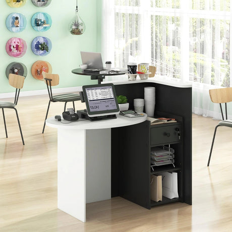 Reception Desk with Lockable Drawer and Adjustable Shelf for Office-Black and White