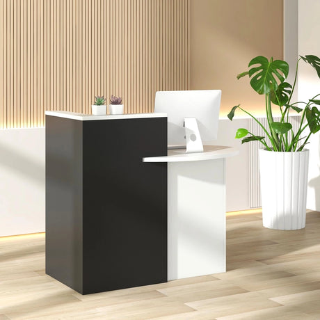 Reception Desk with Lockable Drawer and Adjustable Shelf for Office-Black and White