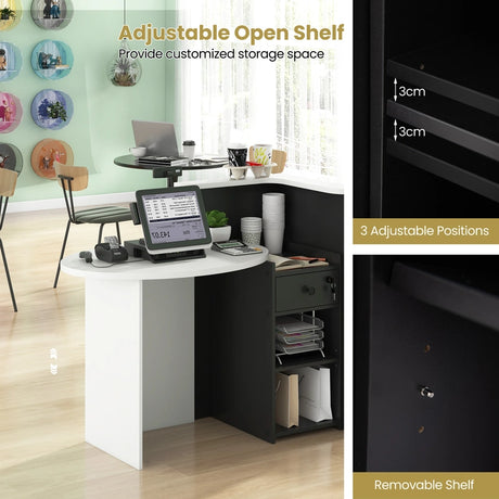 Reception Desk with Lockable Drawer and Adjustable Shelf for Office-Black and White