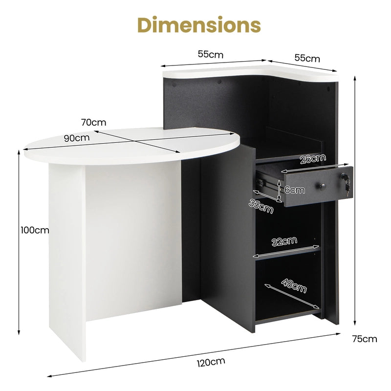 Reception Desk with Lockable Drawer and Adjustable Shelf for Office-Black and White