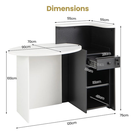 Reception Desk with Lockable Drawer and Adjustable Shelf for Office-Black and White