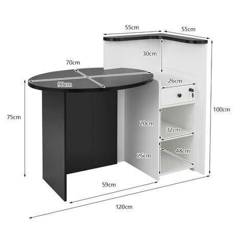 Reception Desk with Lockable Drawer and Adjustable Shelf for Office-Black