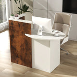 Front Reception Office Desk with Open Shelf and Drawer-Brown & White