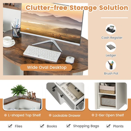 Reception Desk with Lockable Drawer and Adjustable Shelf for Office-Rustic Brown