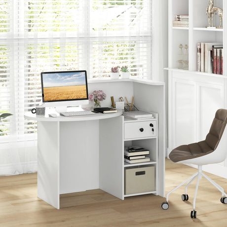 Reception Desk with Lockable Drawer and Adjustable Shelf for Office-White