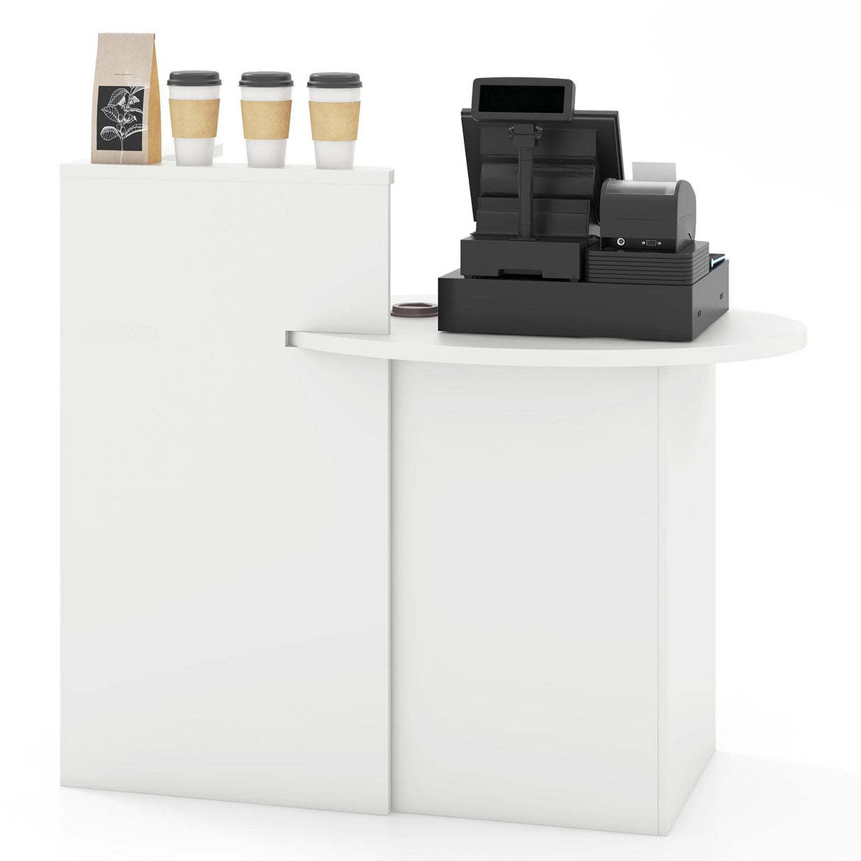 Reception Desk with Lockable Drawer and Adjustable Shelf for Office-White