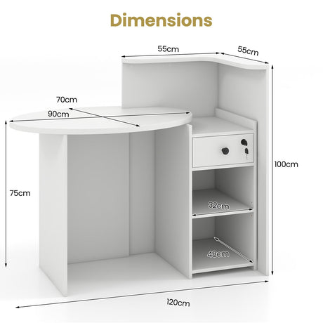 Reception Desk with Lockable Drawer and Adjustable Shelf for Office-White