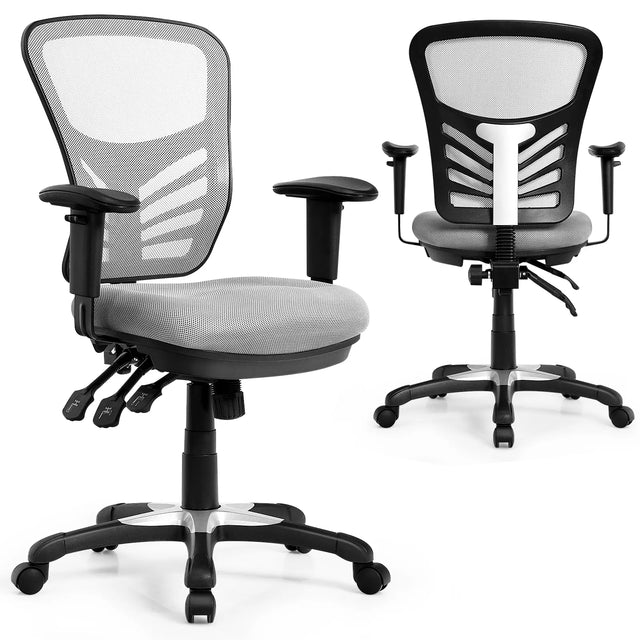 Ergonomic Mesh Office Chair with Adjustable Back Height and Armrests-Gray