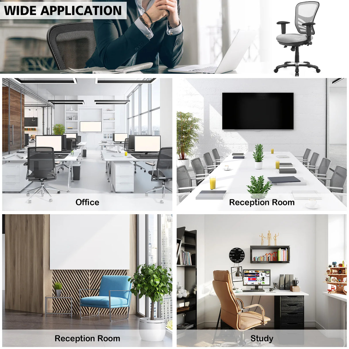 Ergonomic Mesh Office Chair with Adjustable Back Height and Armrests-Gray