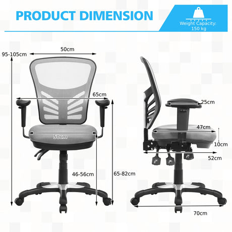 Ergonomic Mesh Office Chair with Adjustable Back Height and Armrests-Gray