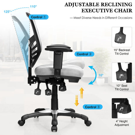 Ergonomic Mesh Office Chair with Adjustable Back Height and Armrests-Gray