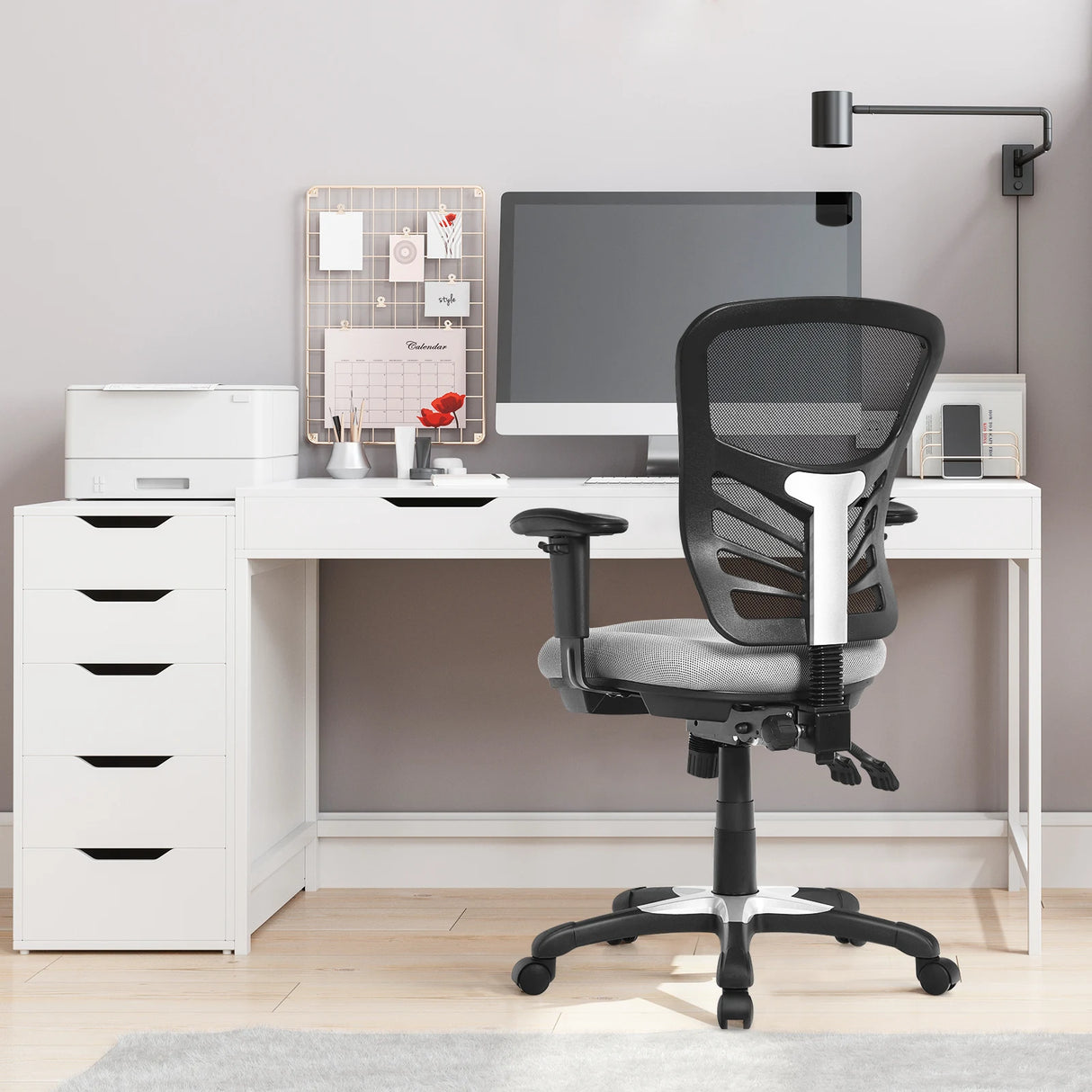 Ergonomic Mesh Office Chair with Adjustable Back Height and Armrests-Gray