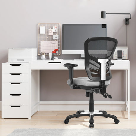 Ergonomic Mesh Office Chair with Adjustable Back Height and Armrests-Gray