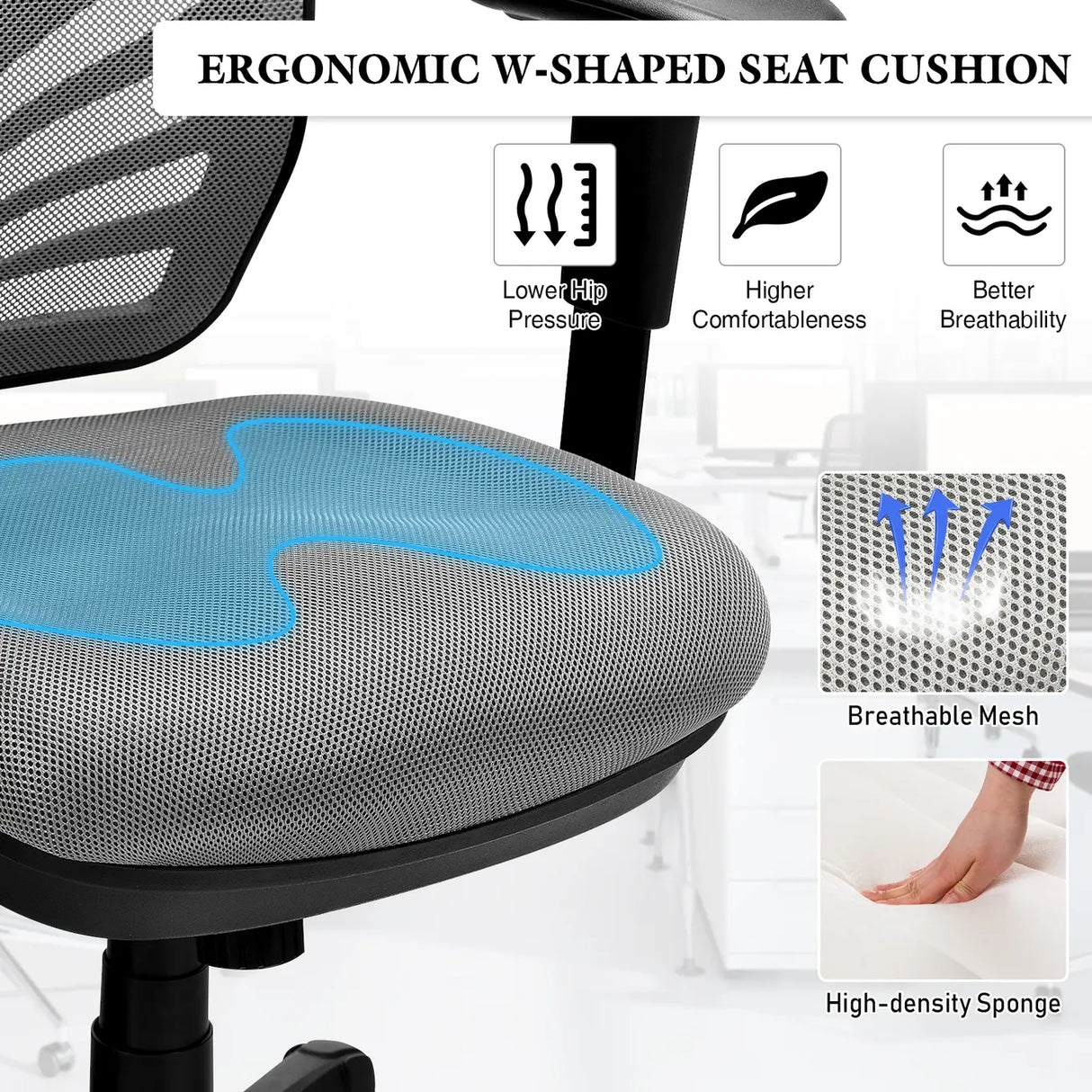 Ergonomic Mesh Office Chair with Adjustable Back Height and Armrests-Gray
