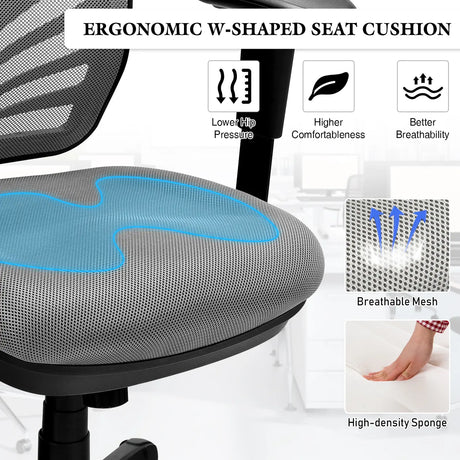 Ergonomic Mesh Office Chair with Adjustable Back Height and Armrests-Gray