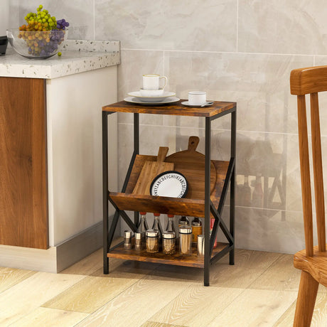 3-Tier Record Player Stand with V-Shaped Magazine Holder-Rustic Brown