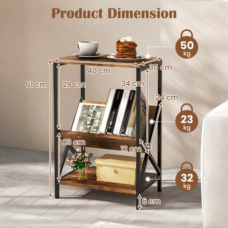 3-Tier Record Player Stand with V-Shaped Magazine Holder-Rustic Brown