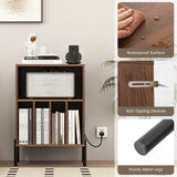 Record Player Stand with Charging Station and 5 Storage Compartments-Walnut