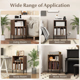Record Player Stand with Charging Station and 5 Storage Compartments-Walnut