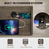 Record Player Stand with 4 Open Shelves Power Outlet USB Charging Port-Oak