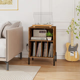 Record Player Stand with Charging Station and 5 Storage Compartments-Brown