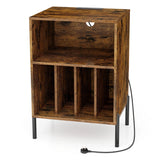 Record Player Stand with Charging Station and 5 Storage Compartments-Brown