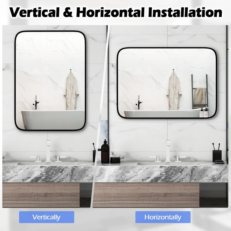 Rectangle Bathroom Mirror with Shatter-Proof Film and Expansion Screws