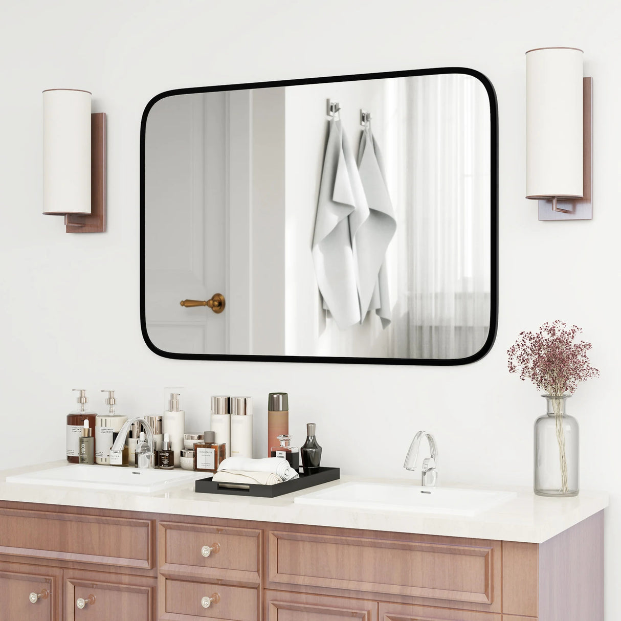 Rectangle Bathroom Mirror with Shatter-Proof Film and Expansion Screws