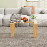 Rectangle Coffee Table with Transparent Tabletop and Rubber Wood Frame-Natural