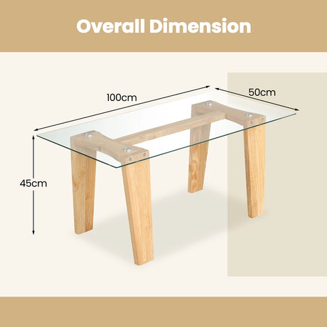 Rectangle Coffee Table with Transparent Tabletop and Rubber Wood Frame-Natural