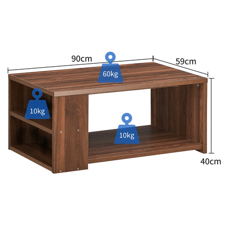 Coffee Table Sofa Side Table with Storage Shelves-Walnut