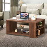 Coffee Table Sofa Side Table with Storage Shelves-Walnut