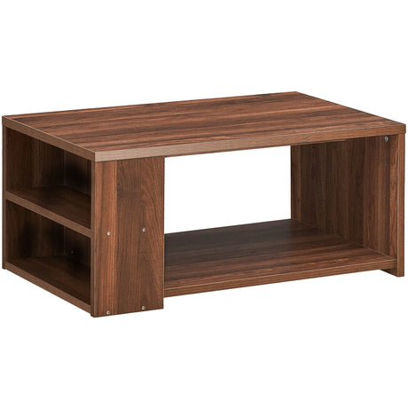 Coffee Table Sofa Side Table with Storage Shelves-Walnut