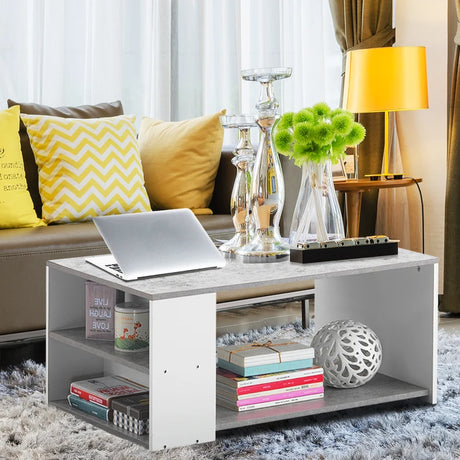 Coffee Table Sofa Side Table with Storage Shelves-Gray