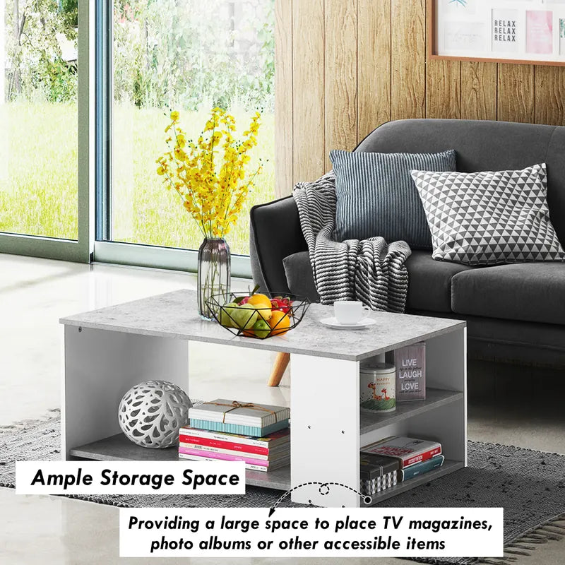 Coffee Table Sofa Side Table with Storage Shelves-Gray