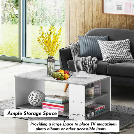 Coffee Table Sofa Side Table with Storage Shelves-Gray