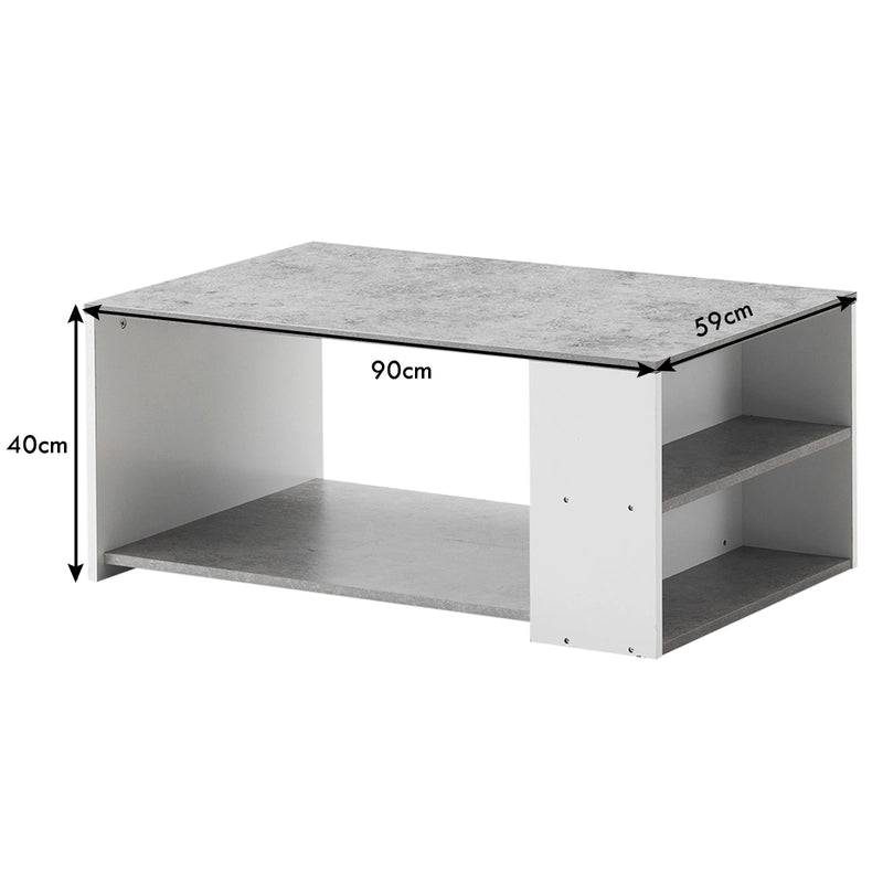 Coffee Table Sofa Side Table with Storage Shelves-Gray