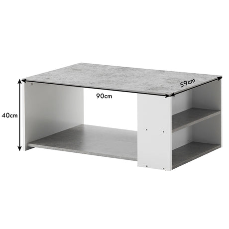 Coffee Table Sofa Side Table with Storage Shelves-Gray
