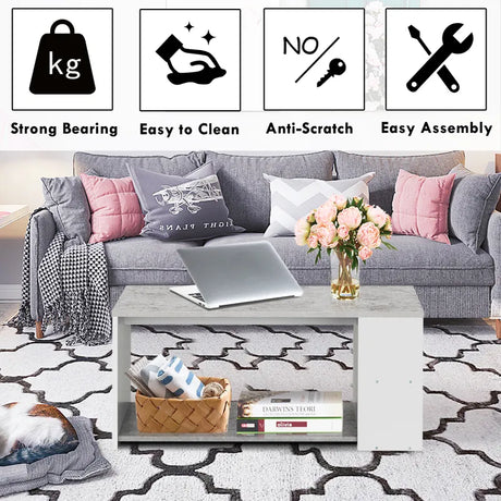 Coffee Table Sofa Side Table with Storage Shelves-Gray