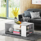 Coffee Table Sofa Side Table with Storage Shelves-Gray