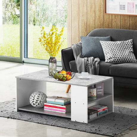 Coffee Table Sofa Side Table with Storage Shelves-Gray