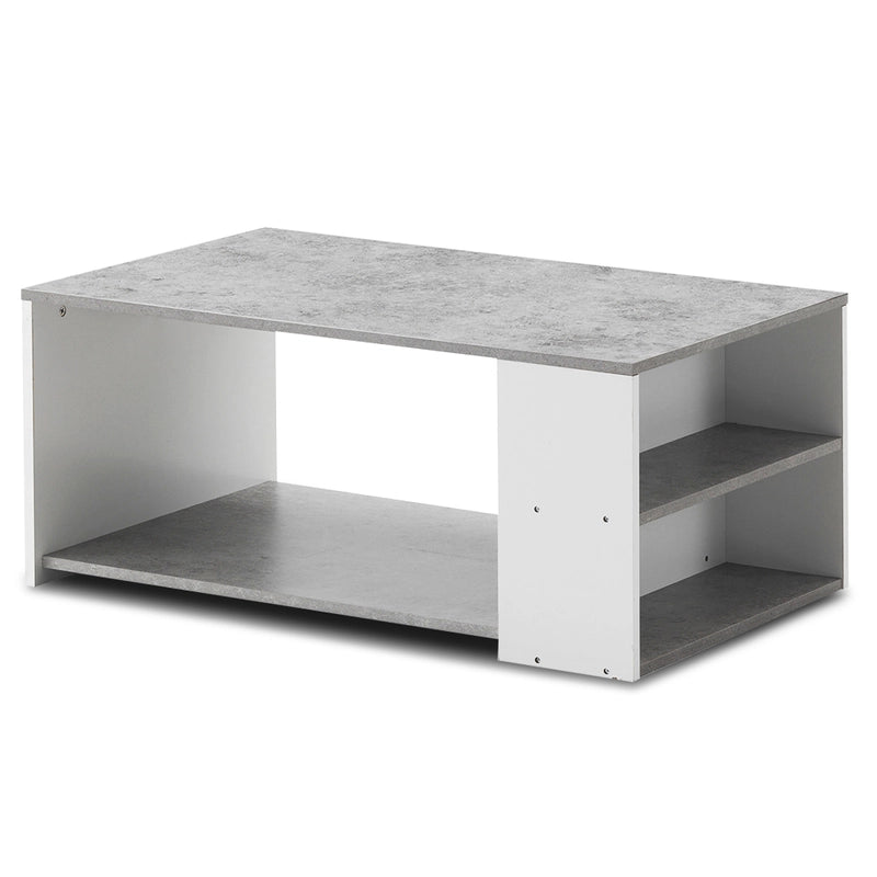 Coffee Table Sofa Side Table with Storage Shelves-Gray