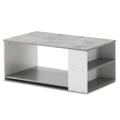 Coffee Table Sofa Side Table with Storage Shelves-Gray