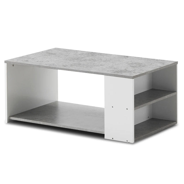 Coffee Table Sofa Side Table with Storage Shelves-Gray