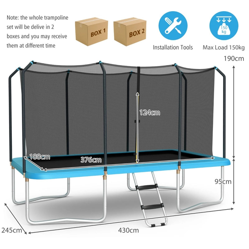 8 FT x 14 FT Rectangular Trampoline with Enclosure Net-Blue